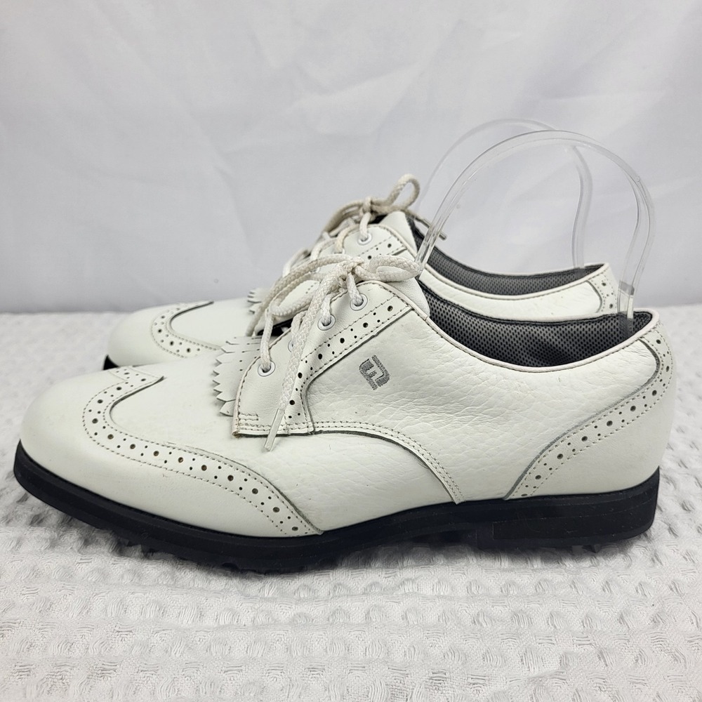 Footjoy Softjoys Terrains Wing Tip Golf Shoes Women's 9 White Lace Up Spiked - Picture 3 of 7